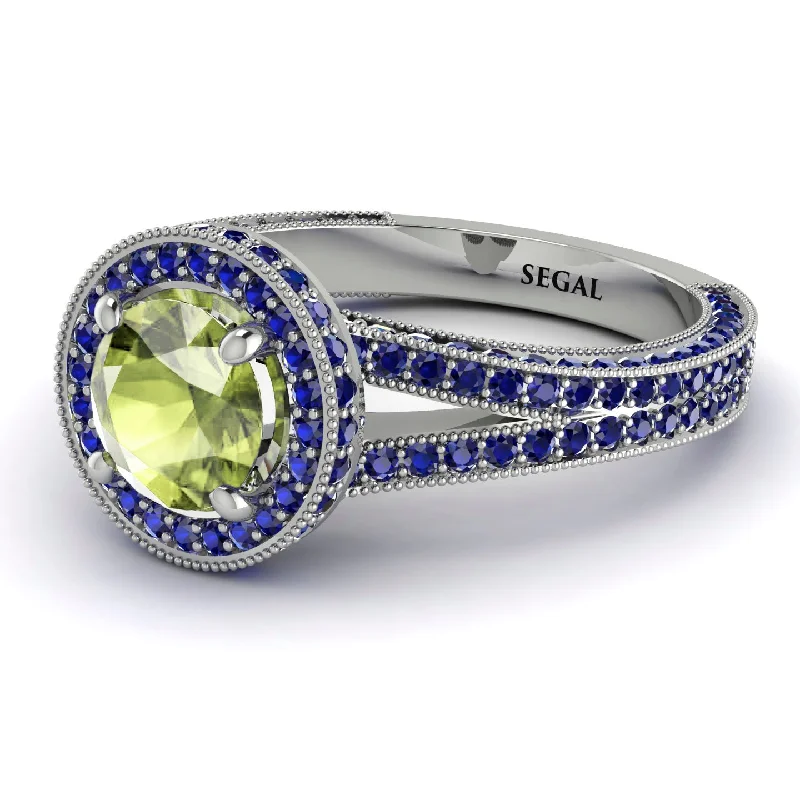 Men’s Wedding Bands in Gold-Milgrain Round Peridot Engagement Ring - Payton No. 715