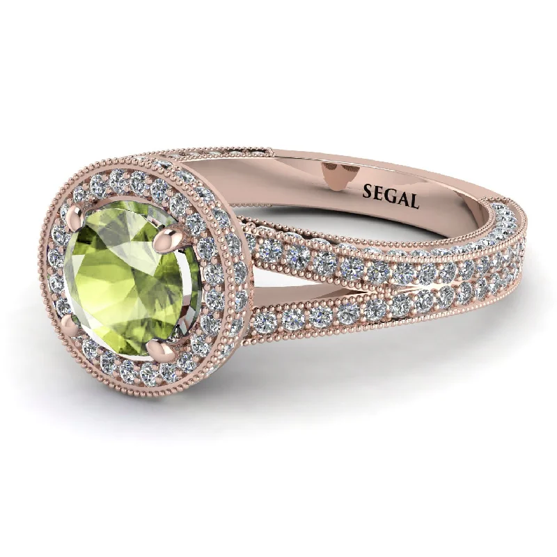 High-End Wedding Bands-Milgrain Round Peridot Engagement Ring - Payton No. 702