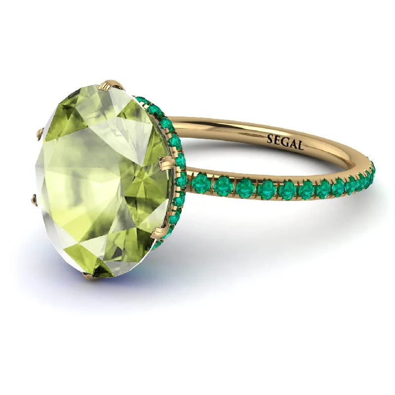 Men’s Wedding Bands-Hidden Halo Oval Peridot Engagement Ring - Gemma No. 704