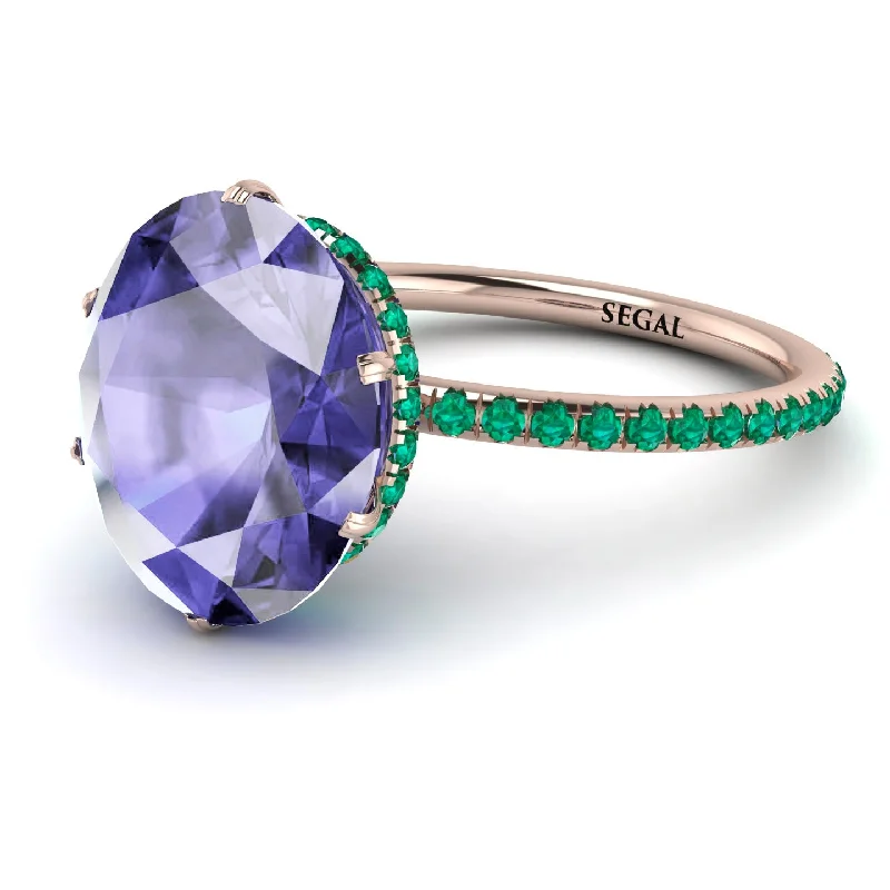 Custom Gemstone Wedding Bands-Hidden Halo Oval Tanzanite Engagement Ring - Gemma No. 205