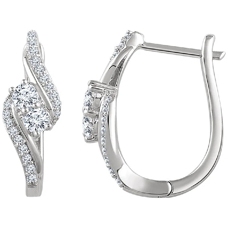 Trendy Gold Earrings-7 x 20mm 14k White Gold 5/8 CTW (H-I, I1) Diamond Two-Stone Earrings