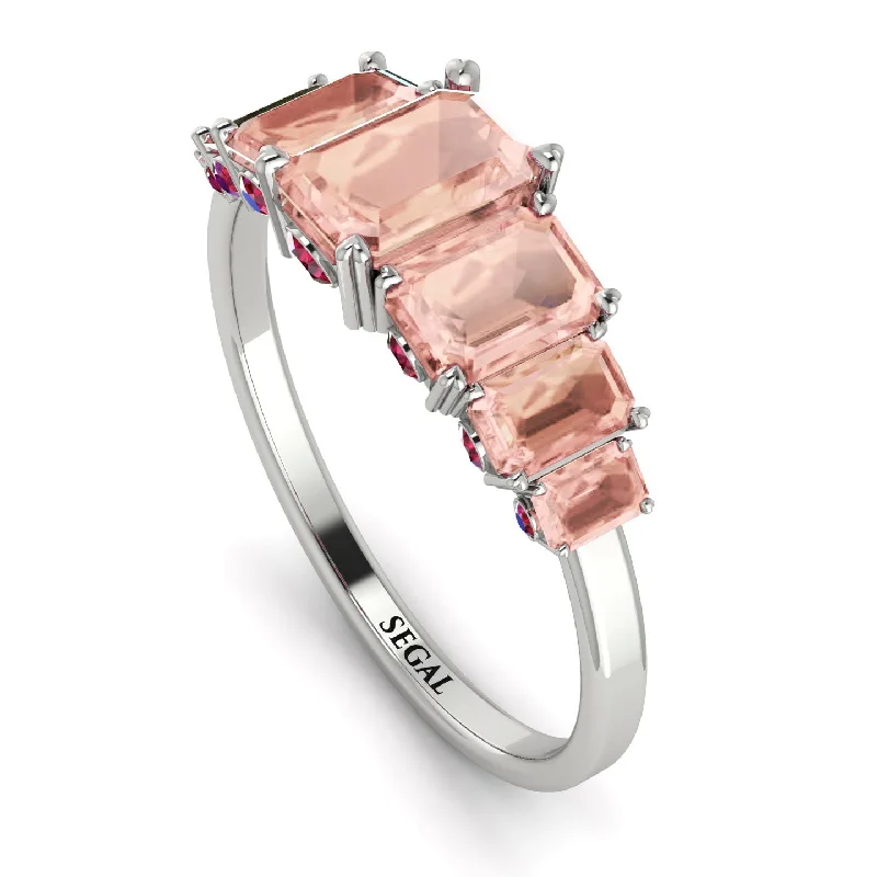 Bold Statement Wedding Rings-Emerald Cut Morganite Ring With Hidden Rybies - Brynlee No. 912