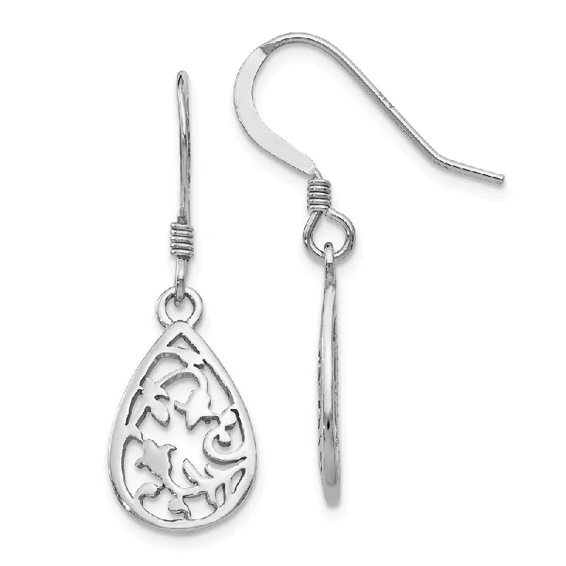 Fashionable Pearl Earrings-15mm Floral Teardrop Dangle Earrings in Sterling Silver