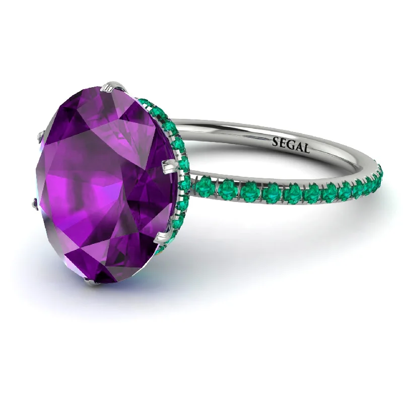 Affordable Diamond Rings-Hidden Halo Oval Amethyst Engagement Ring - Gemma No. 306