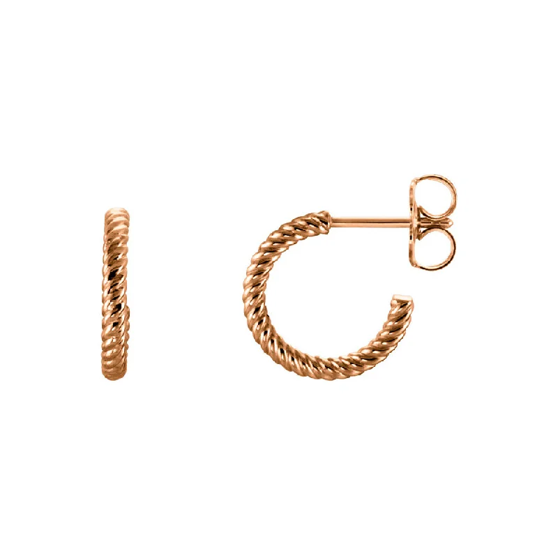 Simple Hoop Earrings-Rope Hoop Earrings in 14k Rose Gold, 12mm (7/16 Inch)