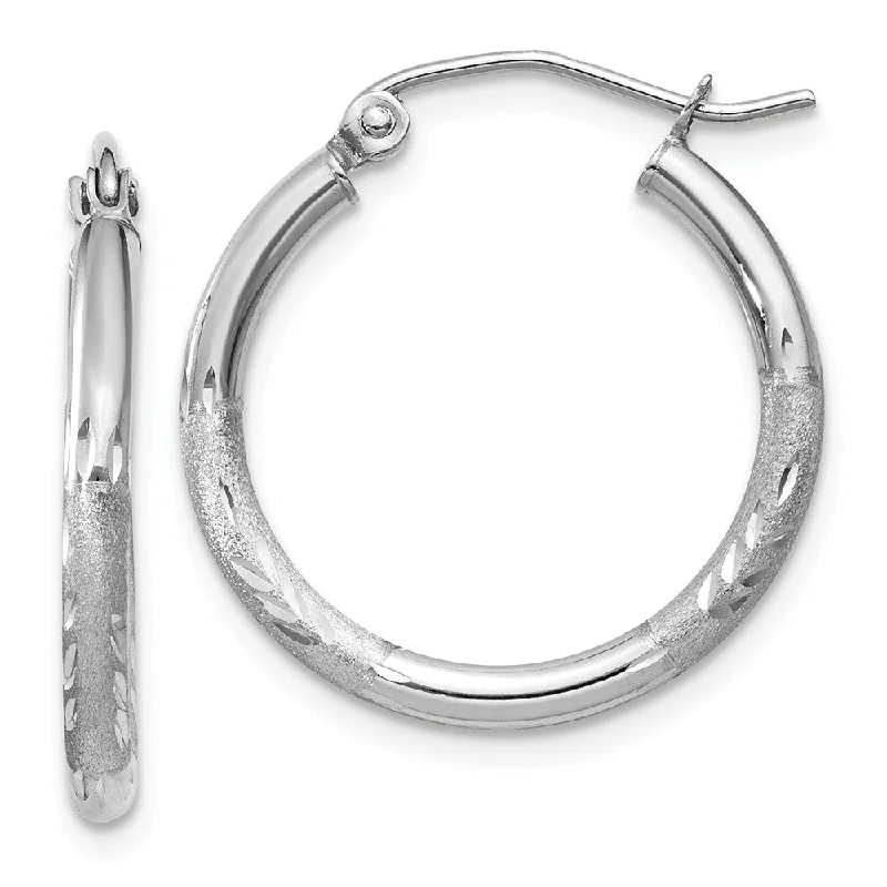 Elegant Crystal Earrings-2mm x 20mm 14k White Gold Satin & Diamond-Cut Round Hoop Earrings