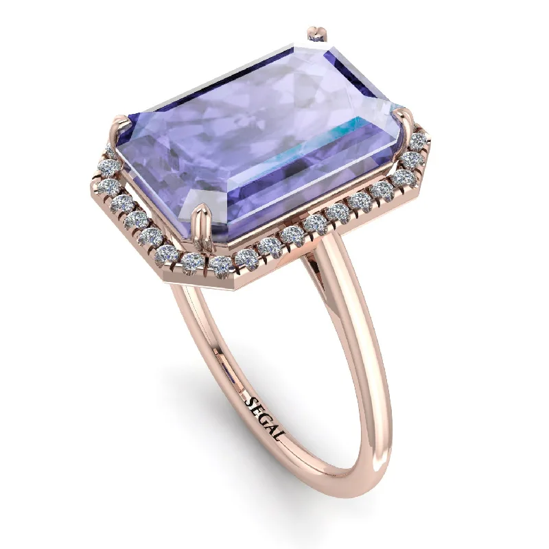 Unique Diamond Rings-Halo Emerald Cut Tanzanite Engagement Ring - Izabella No. 202