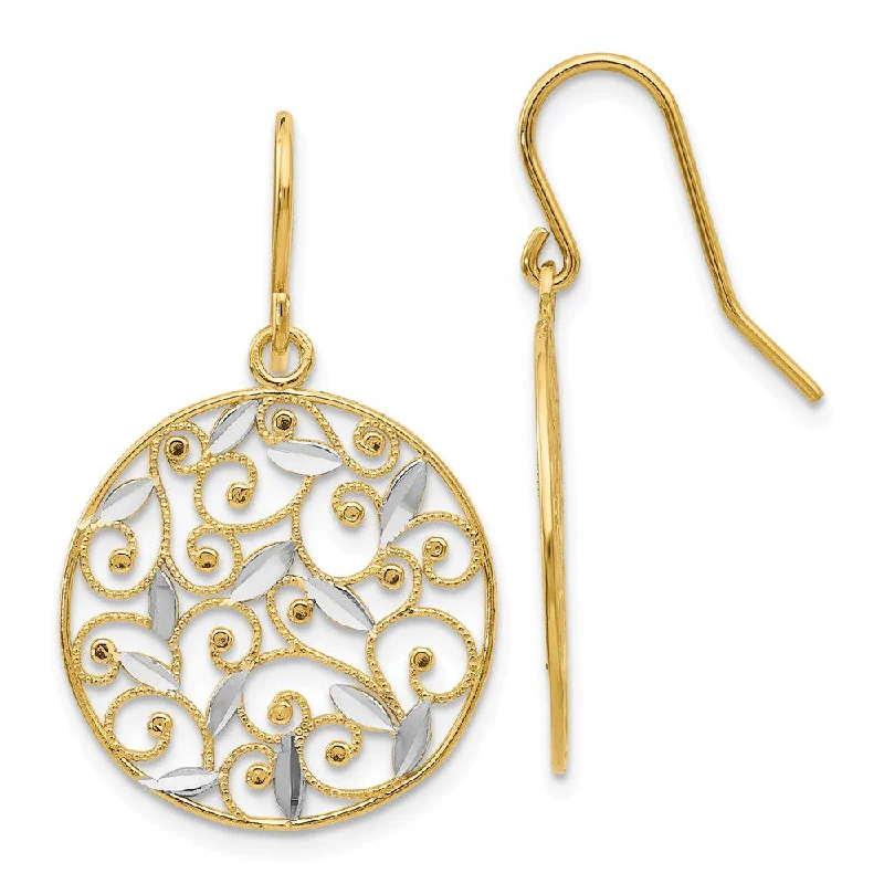 Colored Gemstone Earrings-19mm Two Tone Filigree Circle Dangle Earrings in 14k Gold