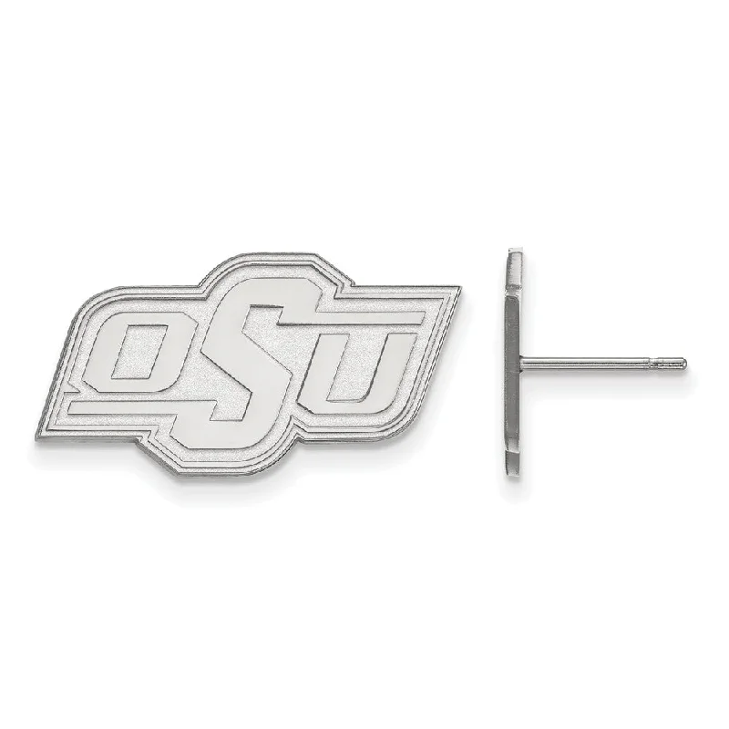 Elegant Stud Earrings-14k White Gold Oklahoma State University Small Post Earrings