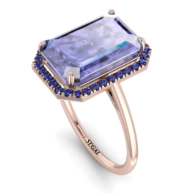 Classic Engagement Ring Bands-Halo Emerald Cut Tanzanite Engagement Ring - Izabella No. 214