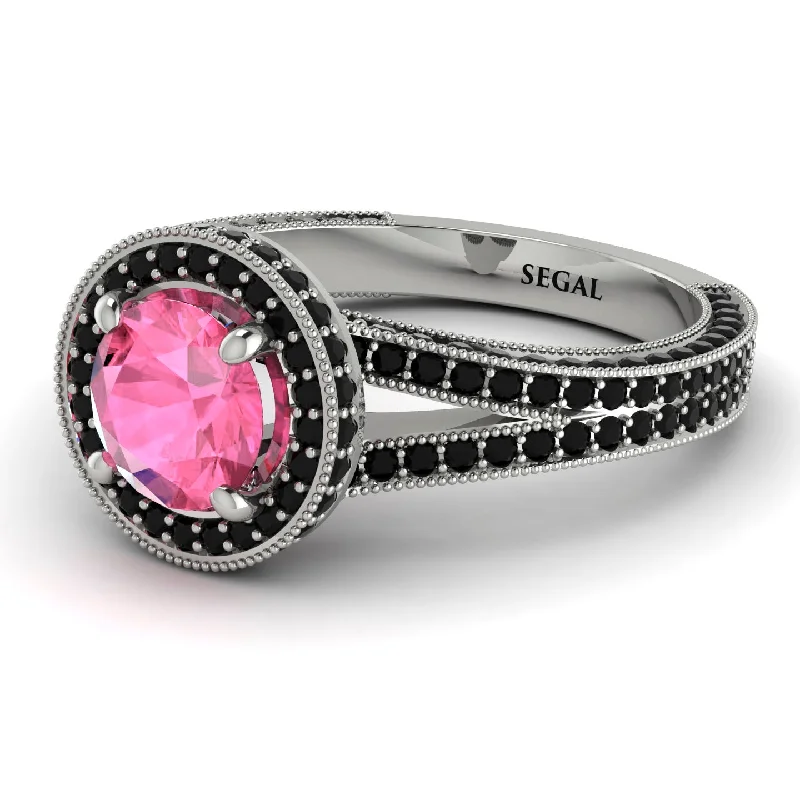 Dainty Gemstone Rings-Milgrain Round Pink Moissanite Engagement Ring - Payton No. 809