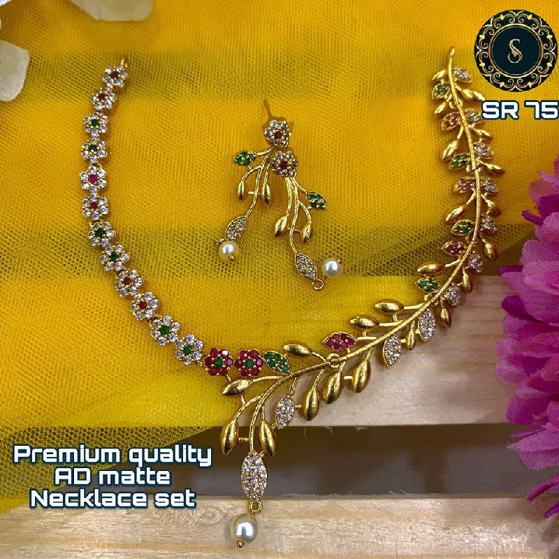 Modern Gemstone Necklaces-Siara Collections Gold Plated Ad Stone Necklace Set