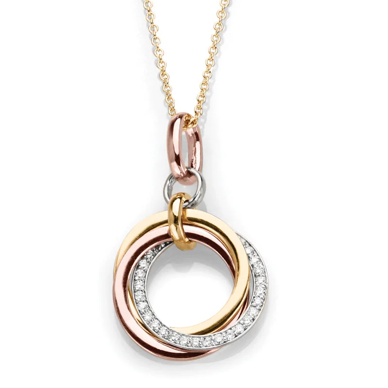 Antique Style Necklaces-14K Multi-Tone Gold Diamond Interlocking Circle Necklace Pendant