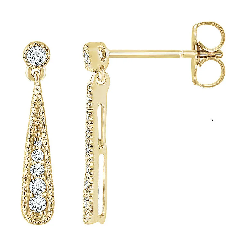 Fashionable Pearl Earrings-3 x 18mm 14k Yellow Gold 1/6 CTW (H-I, I1) Diamond Teardrop Earrings