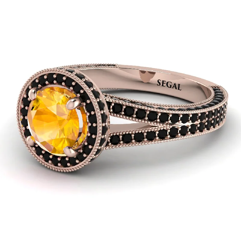 Designer Wedding Bands-Milgrain Round Yellow Diamond Engagement Ring - Payton No. 1008