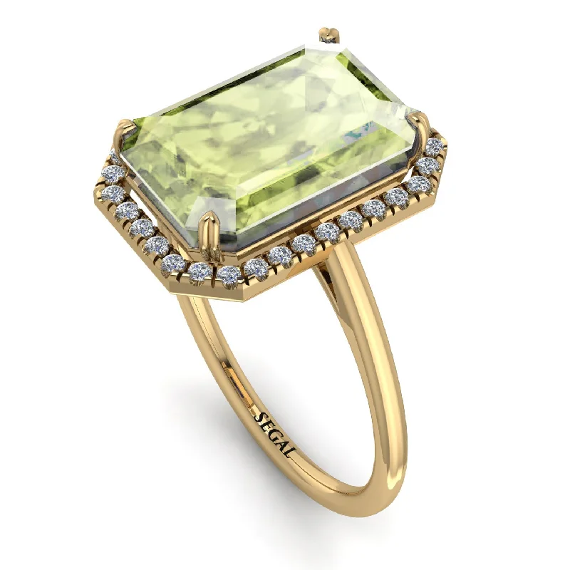 Men’s Engagement Rings-Halo Emerald Cut Peridot Engagement Ring - Izabella No. 701