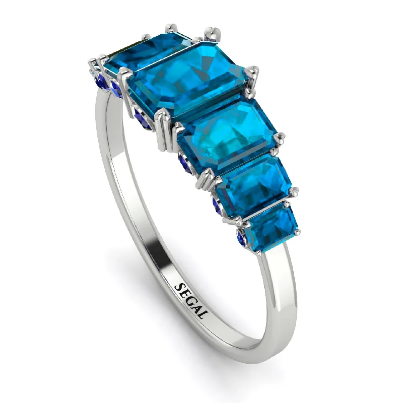 Wedding Ring Sets-Emerald Cut Blue Topaz Ring With Hidden Sapphires - Brynlee No. 515