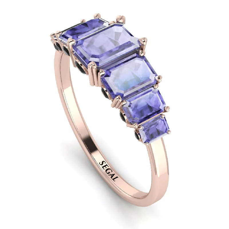 Custom Wedding Sets-Emerald Cut Tanzanite Ring With Hidden Black Diamonds - Brynlee No. 208