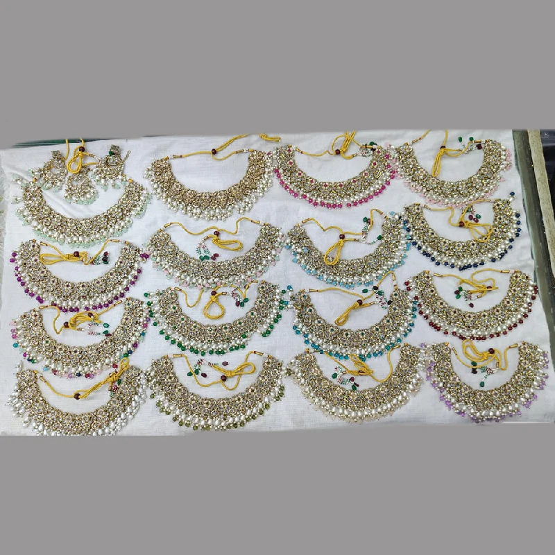 Birthstone Necklaces-Rani Sati Jewels Gold Plated Crystal and Pearl Necklace Set