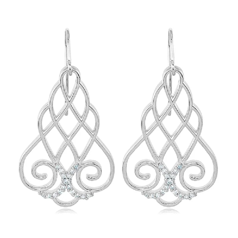 Simple Diamond Earrings-1/4 Carat Vintage Diamond Lattice Earrings in Sterling Silver