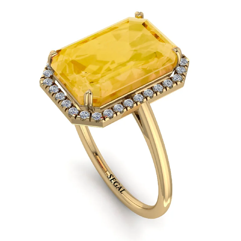 Colored Diamond Rings-Halo Emerald Cut Citrine Engagement Ring - Izabella No. 601