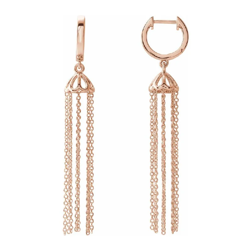 Silver Diamond Earrings-14K Yellow, White or Rose Gold Hinged Hoop Chain Tassel Earrings 53mm