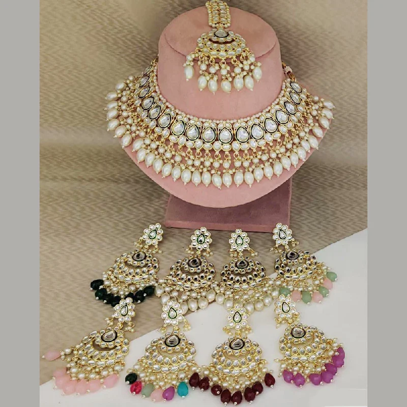 Customizable Gold Choker Necklaces-Rani Sati Jewels Gold Plated Kundan Necklace Set