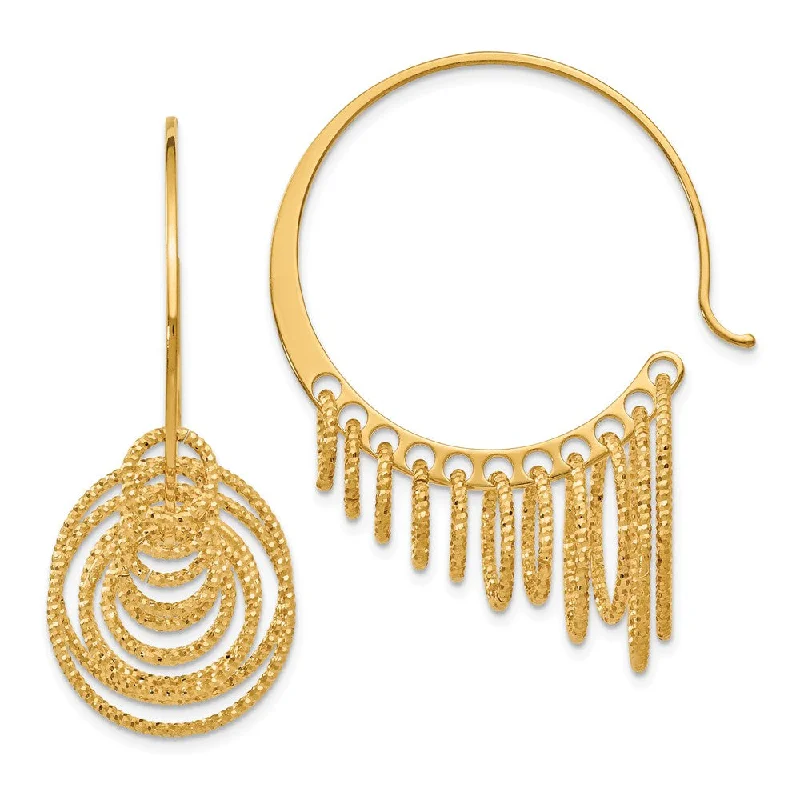 Fashionable Ear Cuffs-Laser Cut Chandelier Circle Threader Hoop Earrings, Gold Tone Silver