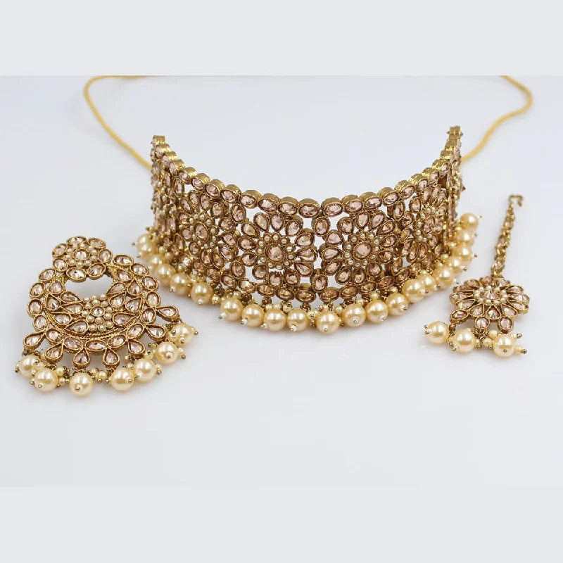 Luxury Crystal Pendant Necklaces-Rani Sati Jewels Gold Plated Crystal Stone Choker Necklace Set