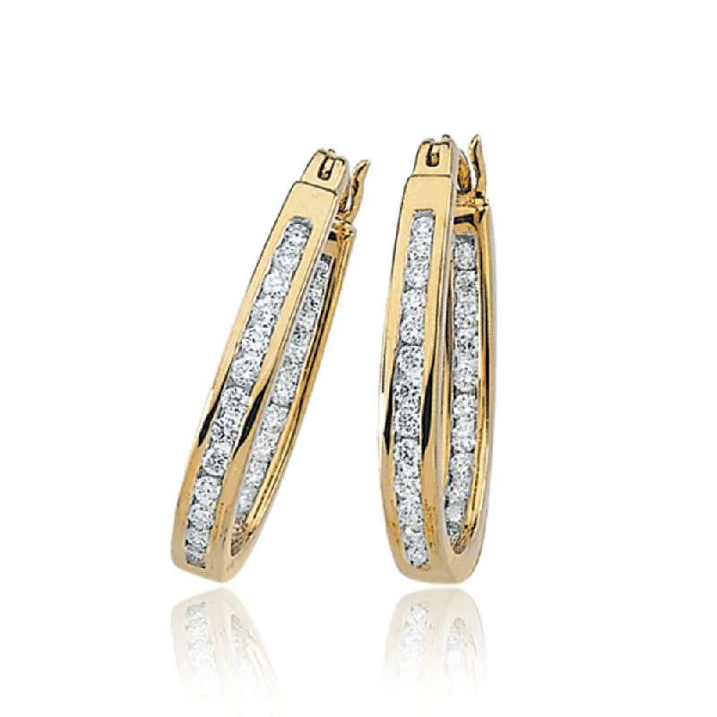 Colorful Earrings for Weddings-1/2 Cttw, Channel Set Diamond Hoops - 14k Yellow Gold