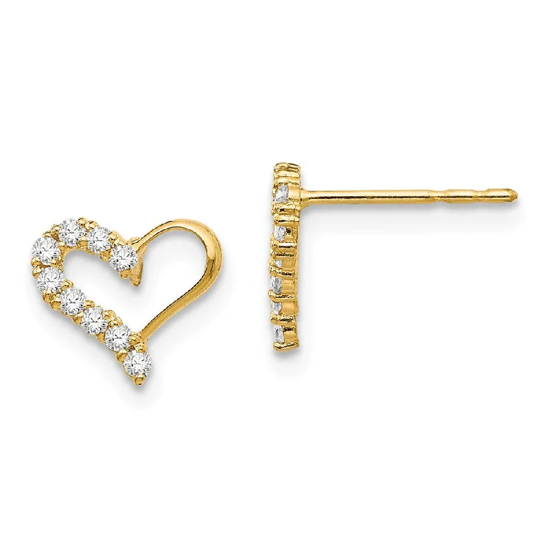 Unique Silver Stud Earrings-Kids Cubic Zirconia Open Heart Post Earrings in 14k Yellow Gold