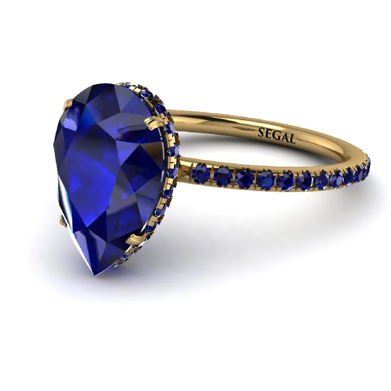 Fashionable Statement Rings-Hidden Halo Elegant Pear Sapphire Engagement Ring - Ariel No. 73