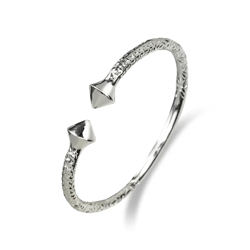 Traditional Wedding Bangle Sets-Better Jewelry Thick Pyramid Ends .925 Sterling Silver West Indian Bangle, 1 piece