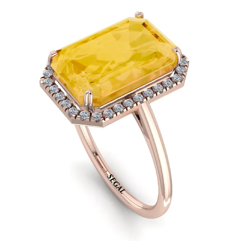 Dainty Gemstone Rings-Halo Emerald Cut Citrine Engagement Ring - Izabella No. 602