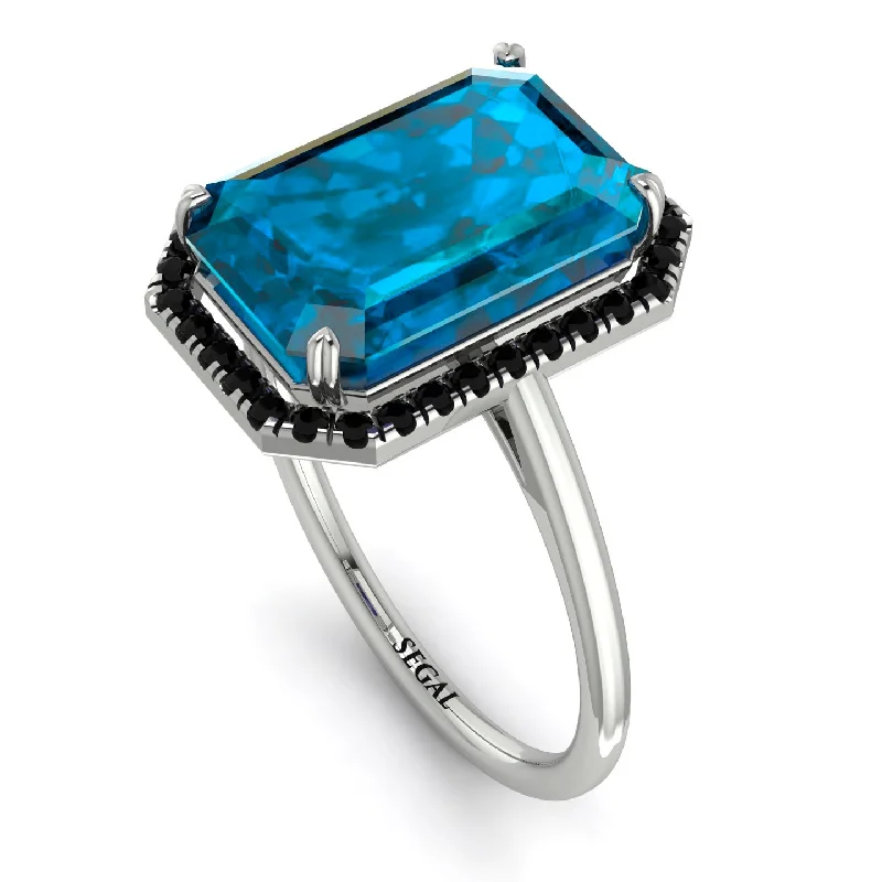 Simple Gemstone Wedding Rings-Halo Emerald Cut Blue Topaz Engagement Ring - Izabella No. 509