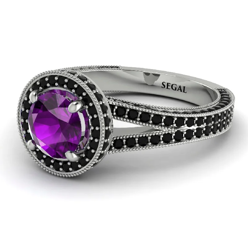 Bold Statement Wedding Rings-Milgrain Round Amethyst Engagement Ring - Payton No. 309