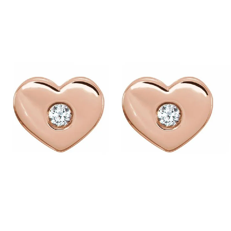 Fashionable Silver Earrings-14k White, Rose or Yellow Gold & Diamond Heart Post Earrings, 8 x 6mm