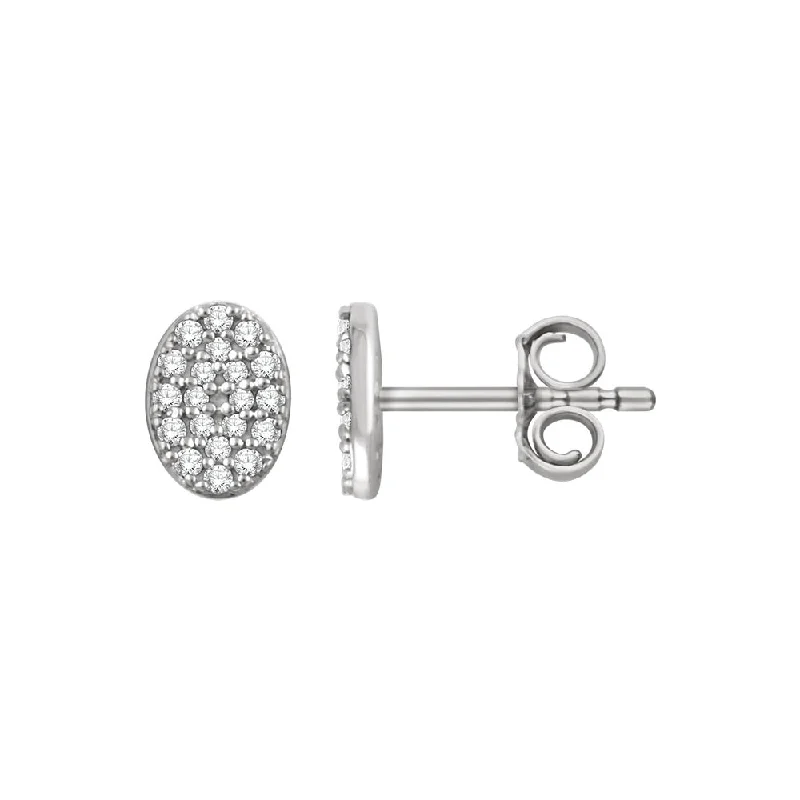 Pearl Stud Earrings-7mm Oval Diamond Cluster Post Earrings in 14k White Gold