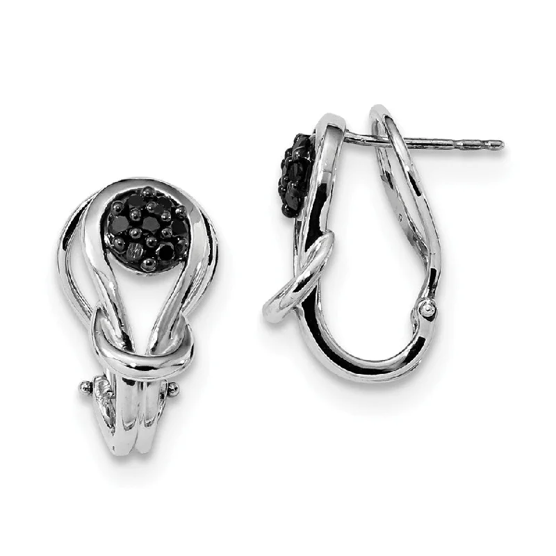 Vibrant Colorful Earrings-1/4 Ctw Black Diamond Love Knot Omega Back Earrings in Sterling Silver