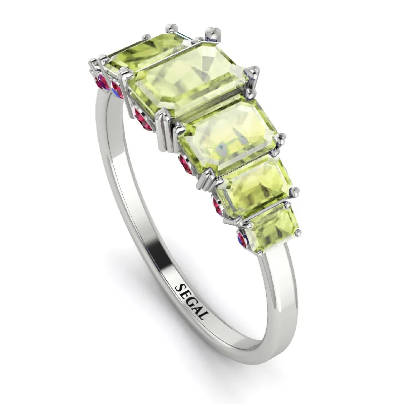 Customizable Rings for Women-Emerald Cut Peridot Ring With Hidden Rybies - Brynlee No. 712