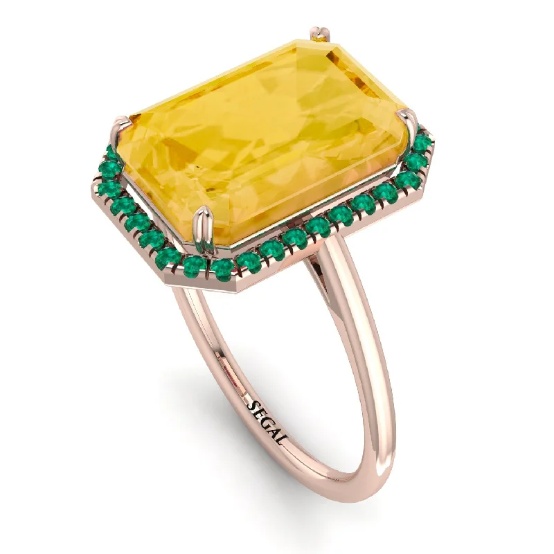 Vintage Wedding Bands for Women-Halo Emerald Cut Citrine Engagement Ring - Izabella No. 605