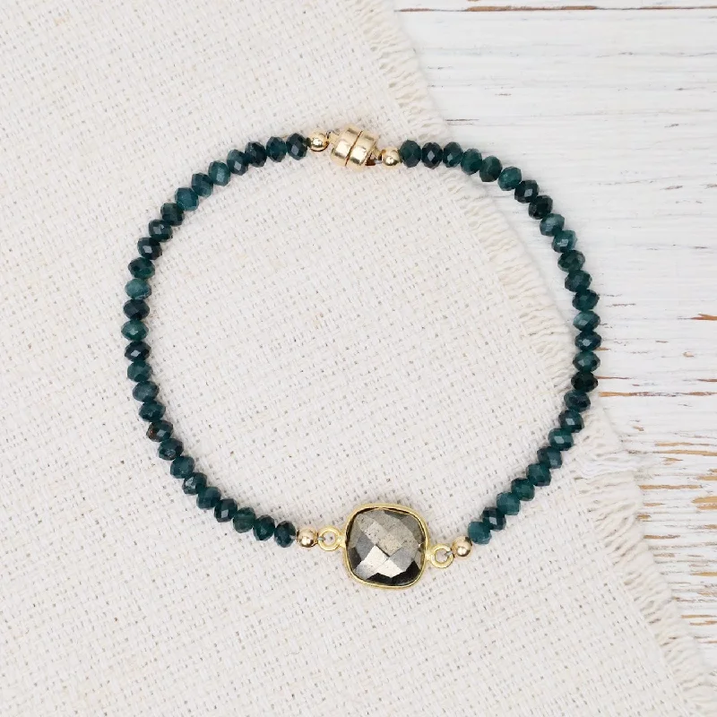 Personalized Gold Wedding Bracelets-Pyrite Grandidierite Magnetic Bracelet