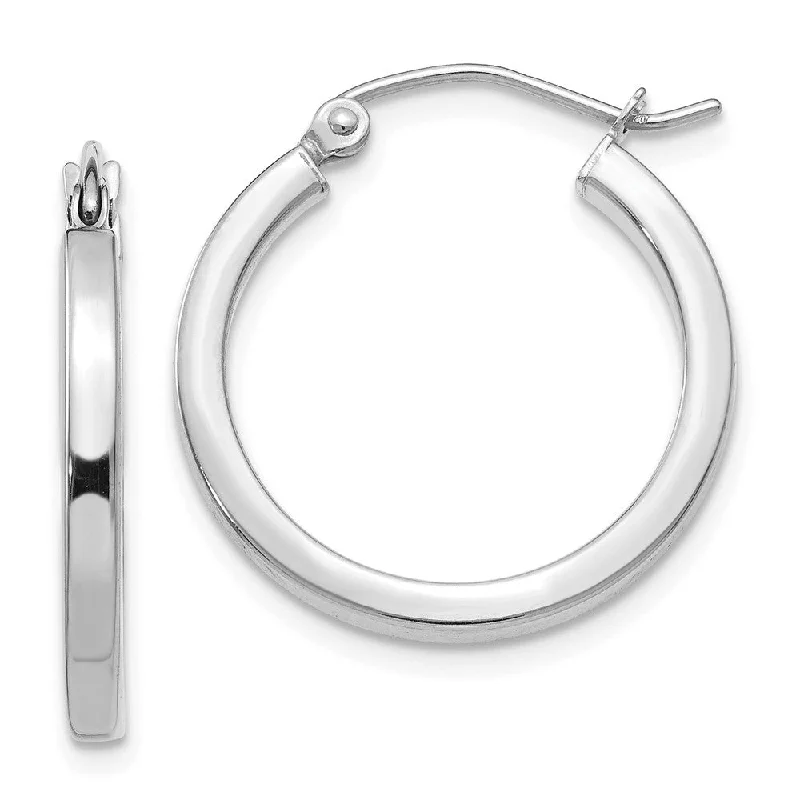 Long Silver Earrings-2mm, 14k White Gold, Polished Square Tube Hoops, 20mm (3/4 Inch)