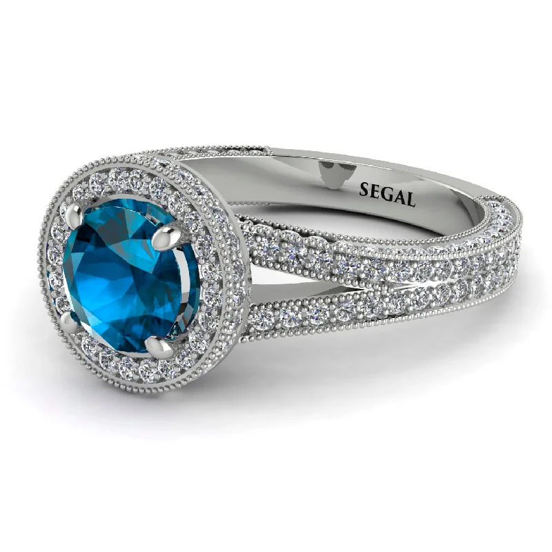 Wedding Bands for Women-Milgrain Round Blue Topaz Engagement Ring - Payton No. 503