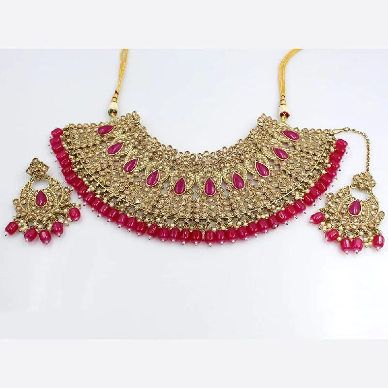 Simple Silver Necklaces-Rani Sati Jewels Gold Plated Crystal Stone Necklace Set