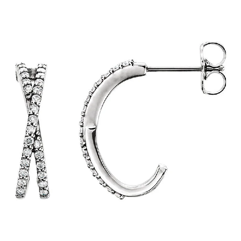 Simple Gold Hoop Earrings-4 x 14mm 14k White Gold 1/4 CTW (G-H, I1) Diamond Crisscross Earrings