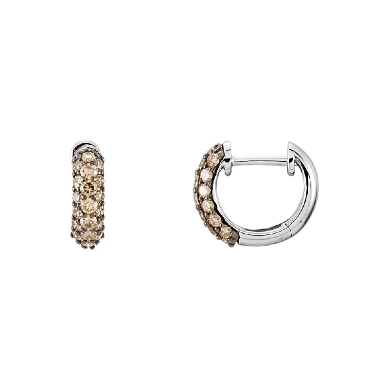 Trendy Drop Earrings-10mm Brown Diamond Hinged Round Hoop Earrings in 14k White Gold