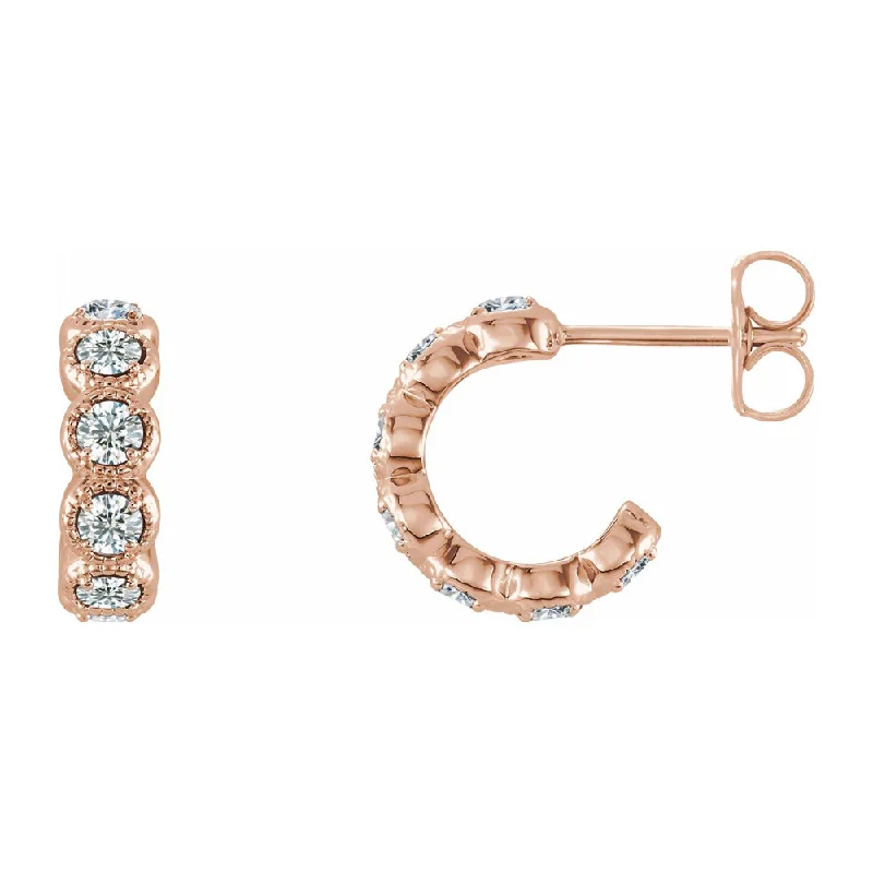 Luxury Wedding Earrings-14K White, Yellow or Rose Gold 7/8 CTW Diamond Small J Hoop Earrings