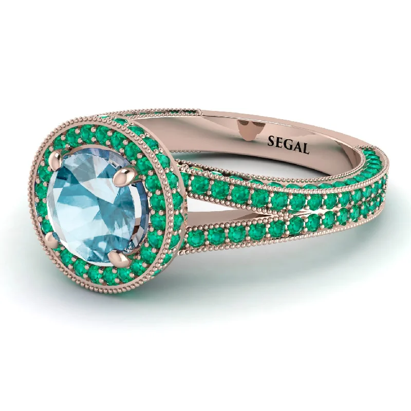 Luxury Diamond Wedding Rings-Milgrain Round Aquamarine Engagement Ring - Payton No. 405