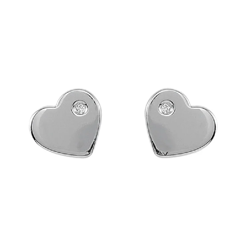 Trendy Wedding Earrings-9mm Diamond Accent Heart Post Earrings in Sterling Silver